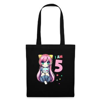 5 Years Girl Anime Kawaii Cat 5th Birthday - Tote Bag - black - Front