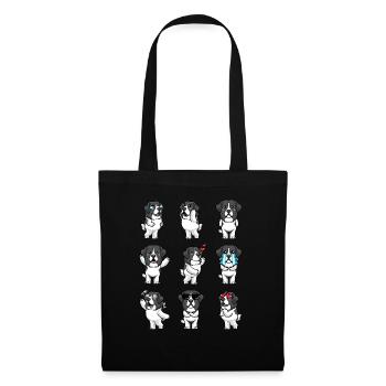 Landseer Dog Kawaii Emoticon - Sac en tissu - noir - Devant