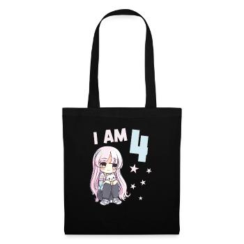 4 ans Fille Anime Kawaii Cat 4ème anniversaire - Sac en tissu - noir - Devant