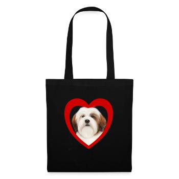 Hundeliebhaber - Hunde Herz - Lhasa Apso - Stoffbeutel - Schwarz - Vorne