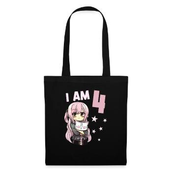 4 ans Fille Anime Kawaii Cat 4ème anniversaire - Sac en tissu - noir - Devant