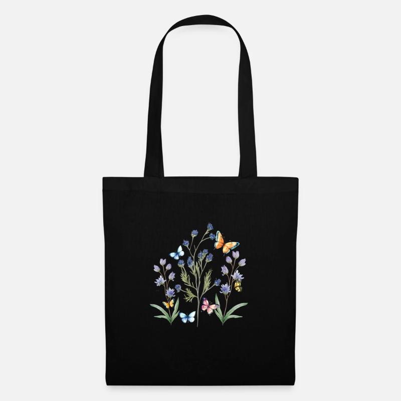 bunte Blumenwiese mit Schmetterlingen - Stoffbeutel - Schwarz