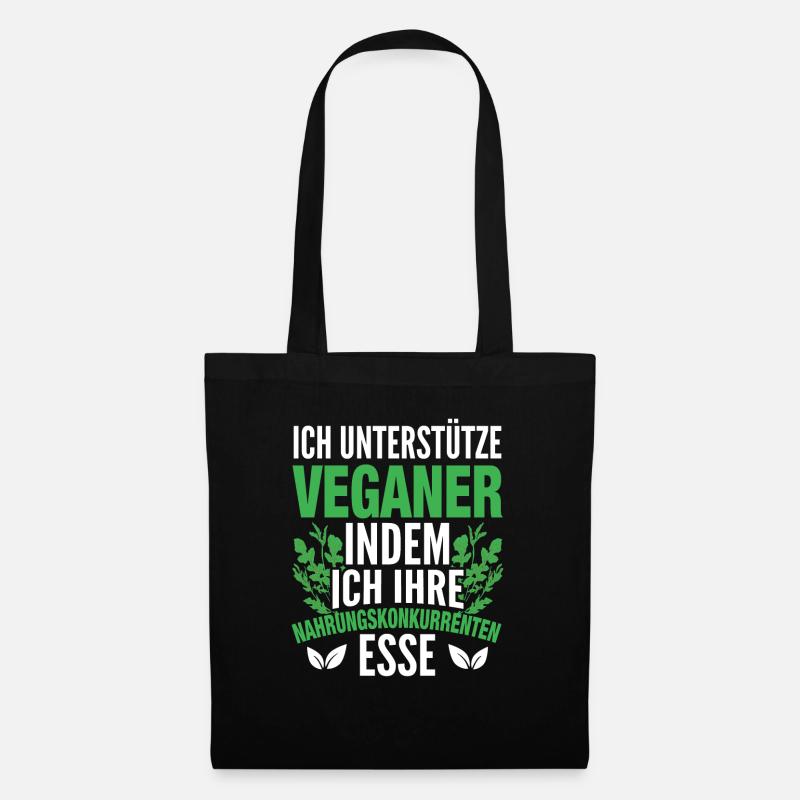 Veganer Vegetarier Essen Fleisch - Stoffbeutel - Schwarz