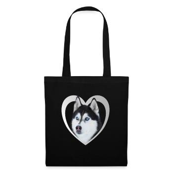 Amoureux des chiens - Cœur de chien - Husky - Sac en tissu - noir - Devant
