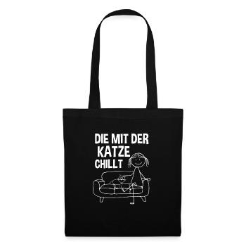 Die mit der Katze chillt - Stoffbeutel - Schwarz - Vorne