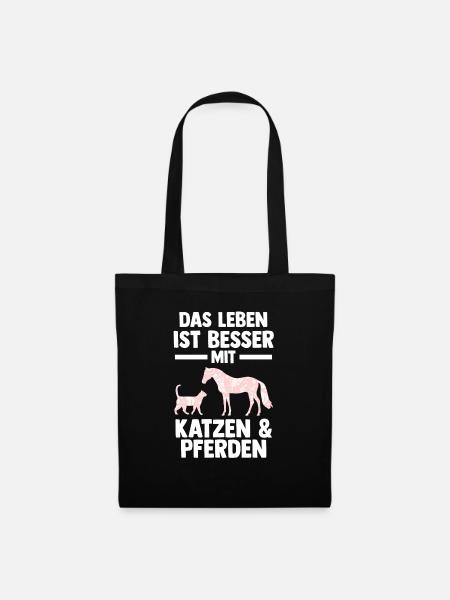 Katzen Pferdeliebhaber Katzenliebhaber Pferde - Stoffbeutel - Schwarz