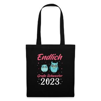 Große Schwester 2023 Geschenk - Stoffbeutel - Schwarz - Vorne