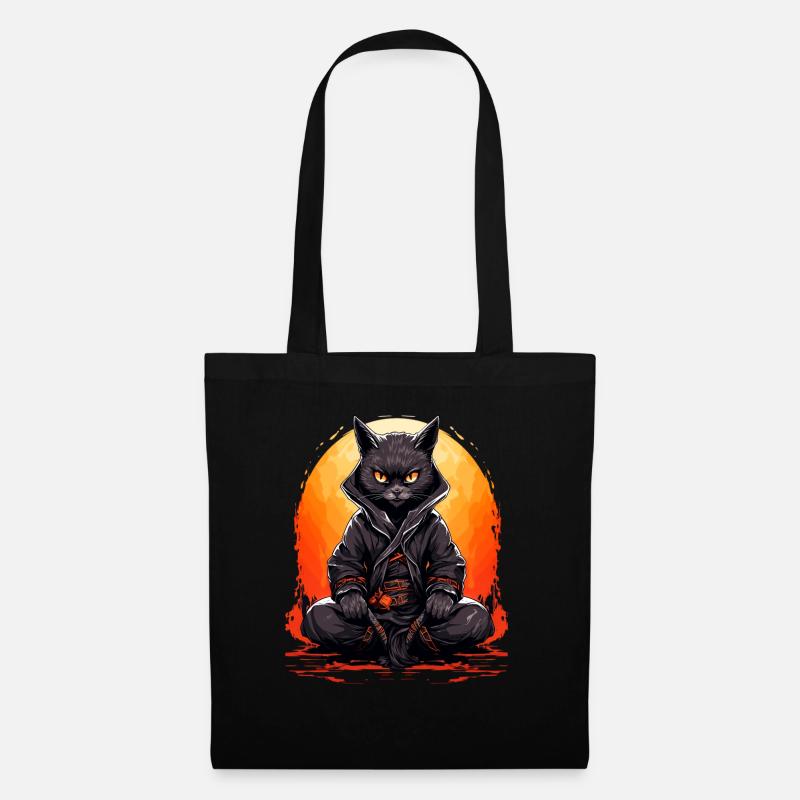 Samurai-Katze 1 - Stoffbeutel - Schwarz
