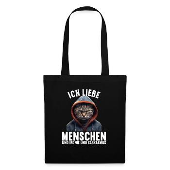 Ich liebe Menschen und Ironie und Sarkasmus - Stoffbeutel - Schwarz - Vorne