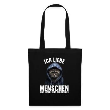 Ich liebe Menschen und Ironie und Sarkasmus - Stoffbeutel - Schwarz - Vorne