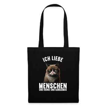 Ich liebe Menschen und Ironie und Sarkasmus - Stoffbeutel - Schwarz - Vorne