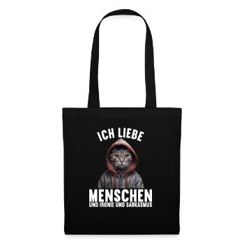 Ich liebe Menschen und Ironie und Sarkasmus - Stoffbeutel - Schwarz - Vorne