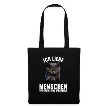 Ich liebe Menschen und Ironie und Sarkasmus - Stoffbeutel - Schwarz - Vorne