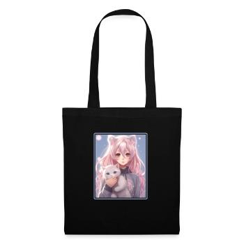 Kawaii Girl Anime Manga Girl Cat - Sac en tissu - noir - Devant