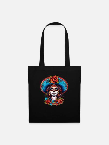 Mexiko La Calavera Catrina Damen Haloween - Stoffbeutel - Schwarz
