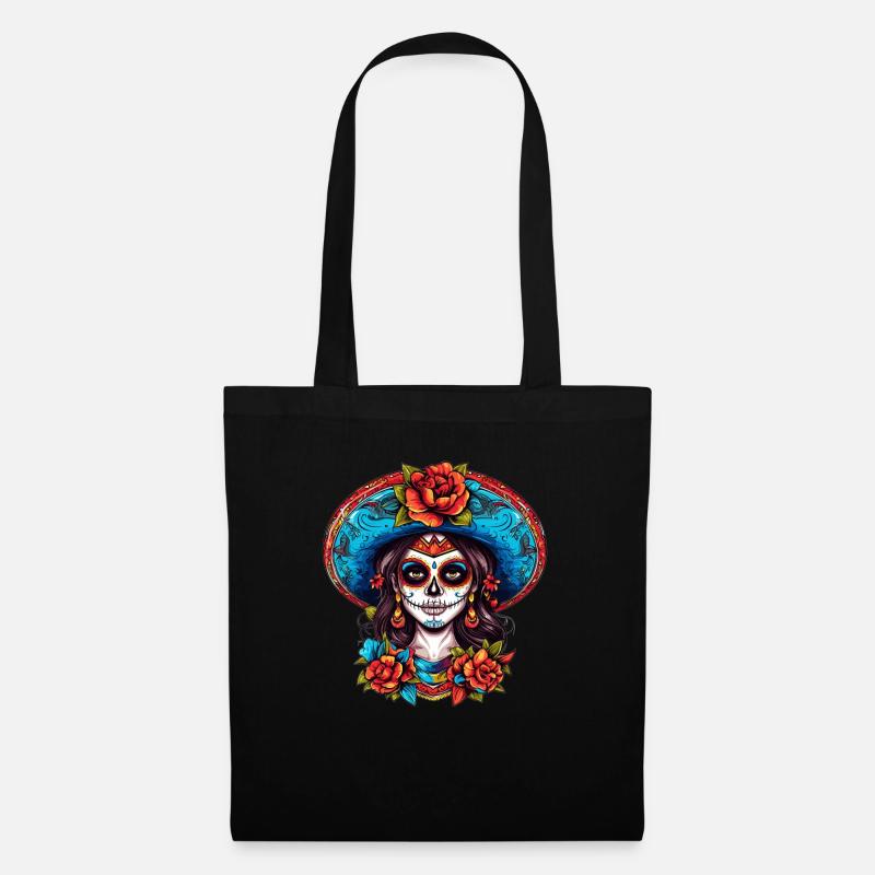 Mexiko La Calavera Catrina Damen Haloween - Stoffbeutel - Schwarz