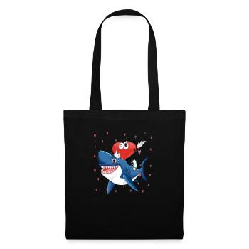 Valentine's Day Heart Riding Shark Funny Love Sharks - Tote Bag - black - Front