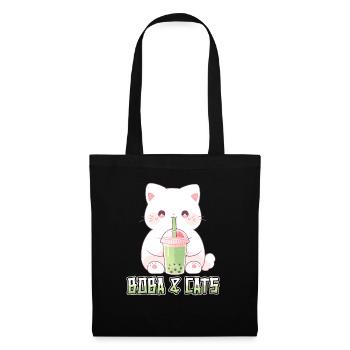 Boba and Cats Katze die Bubble Tee Mädchen Anime - Stoffbeutel - Schwarz - Vorne