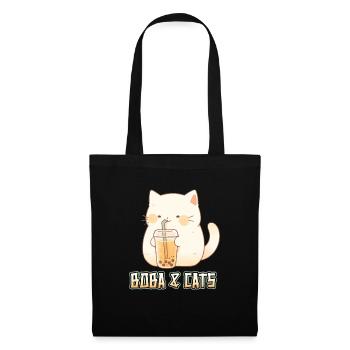 Boba and Cats Katze die Bubble Tee Mädchen Anime - Stoffbeutel - Schwarz - Vorne