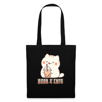 Boba and Cats Katze die Bubble Tee Mädchen Anime - Stoffbeutel - Schwarz - Vorne