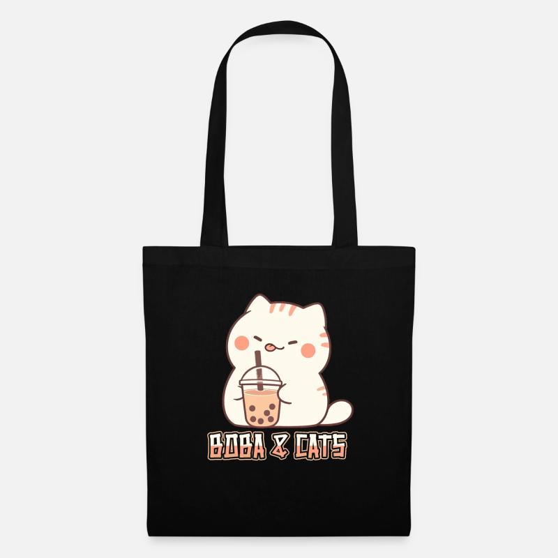 Boba and Cats Katze die Bubble Tee Mädchen Anime - Stoffbeutel - Schwarz