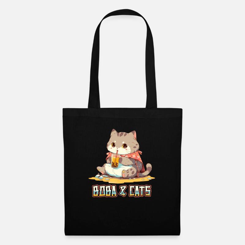 Boba and Cats Katze die Bubble Tee Mädchen Anime - Stoffbeutel - Schwarz