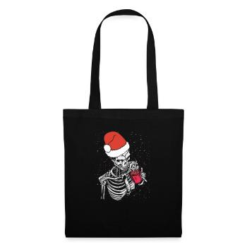 Skelett Weihnachtsmann Mütze Kaffeetrinken Lustig - Stoffbeutel - Schwarz - Vorne