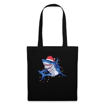 Père Noël Requin Lumières de Noël Drôle - Sac en tissu - noir - Devant