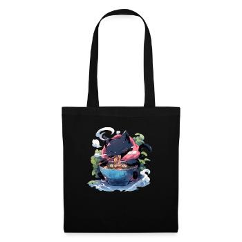 Anime Manga Kawaii Cat Eats Ramen Noodles - Tote Bag - black - Front