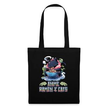 Anime Manga Kawaii Cat Eats Ramen Noodles - Tote Bag - black - Front