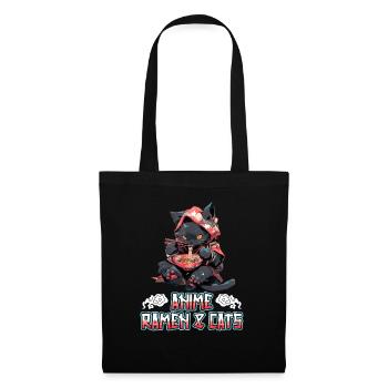 Anime Manga Kawaii Cat Eats Ramen Noodles - Tote Bag - black - Front