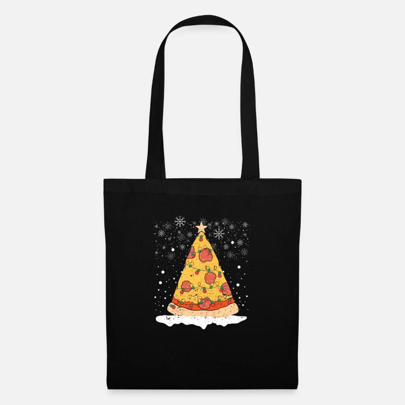 Pizza Weihnachtsbaum Lichter Xmas Frohes Krusten - Stoffbeutel - Schwarz