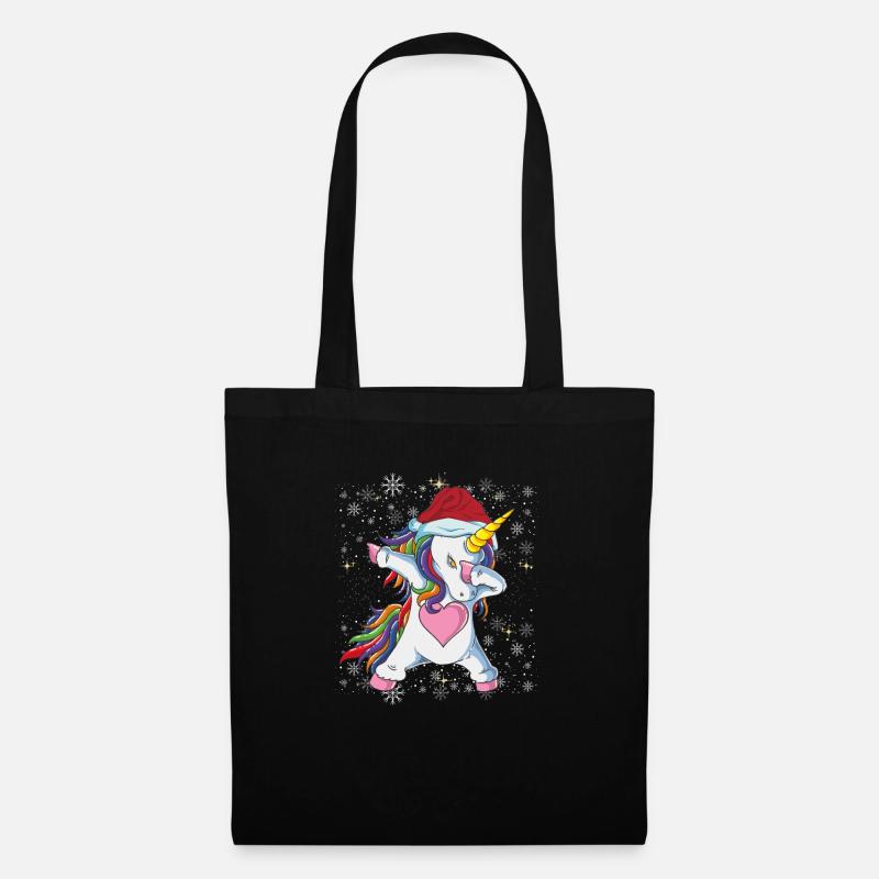 Dabbing Einhorn Weihnachtsmann Hut Weihnachten Xma - Stoffbeutel - Schwarz