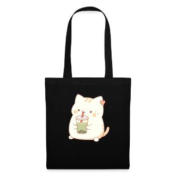 Boba and Cats Katze die Bubble Tee trinkt Anime - Stoffbeutel - Schwarz - Vorne