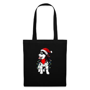 Siberian Husky Weihnachtsmann Weihnachtsbaum Licht - Stoffbeutel - Schwarz - Vorne