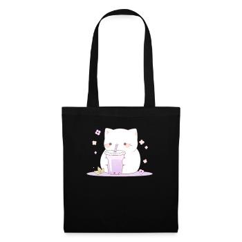 Boba and Cats Katze die Bubble Tee trinkt Anime - Stoffbeutel - Schwarz - Vorne