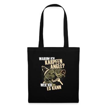 Angeln Tshirt Mann Fischer Rute Fischfang Fishing - Stoffbeutel - Schwarz - Vorne