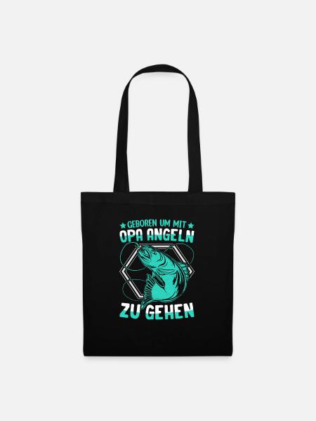 Kinder Angel Geschenkidee Hecht Karpfen - Stoffbeutel - Schwarz