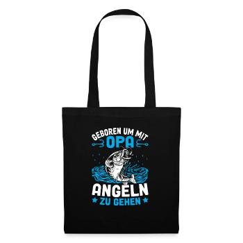 Geboren Kind Opa Angeln - Stoffbeutel - Schwarz - Vorne