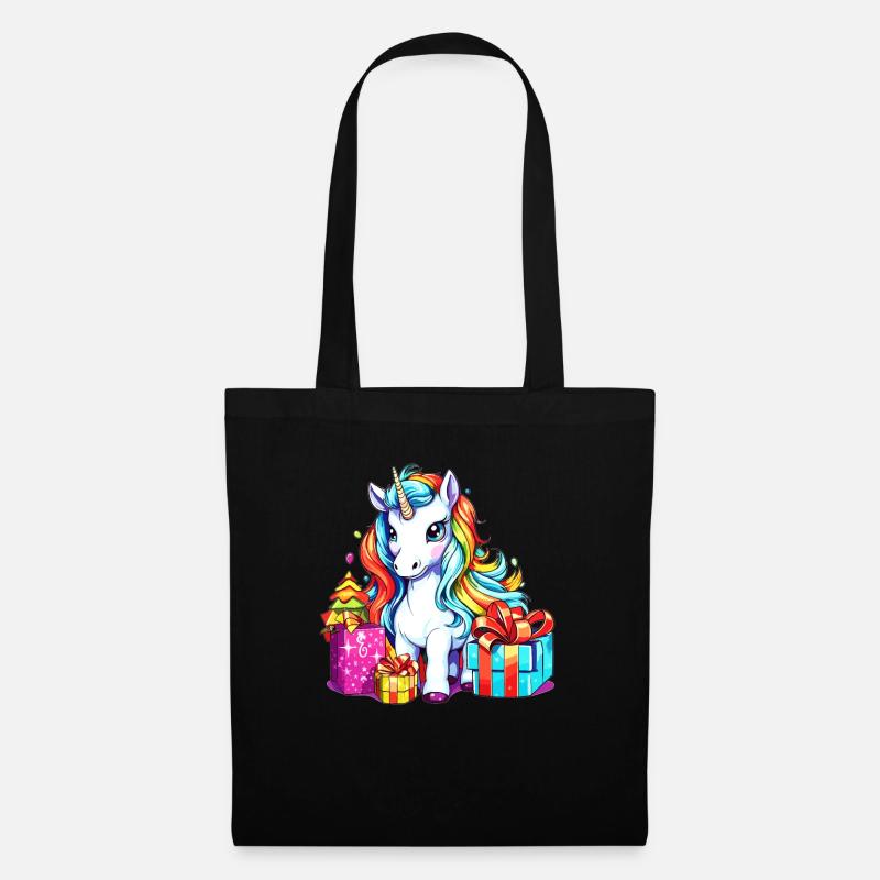 Einhorn mit Weihnachtsgeschenken Design - Kinder Einhorn - Stoffbeutel - Schwarz