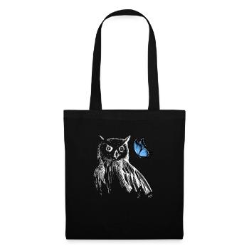 Hibou avec papillon - Sac en tissu - noir - Devant