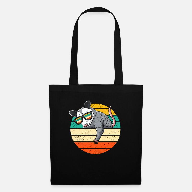 Retro Opossum Mit Sonnenbrille Opossum - Stoffbeutel - Schwarz