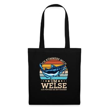 Wels Angeln Norwegen Angelköder Fischerboot - Stoffbeutel - Schwarz - Vorne
