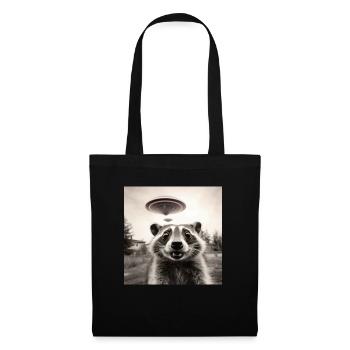 Funny Frightened Raccoon Selfie UFO Alien - Tote Bag - black - Front