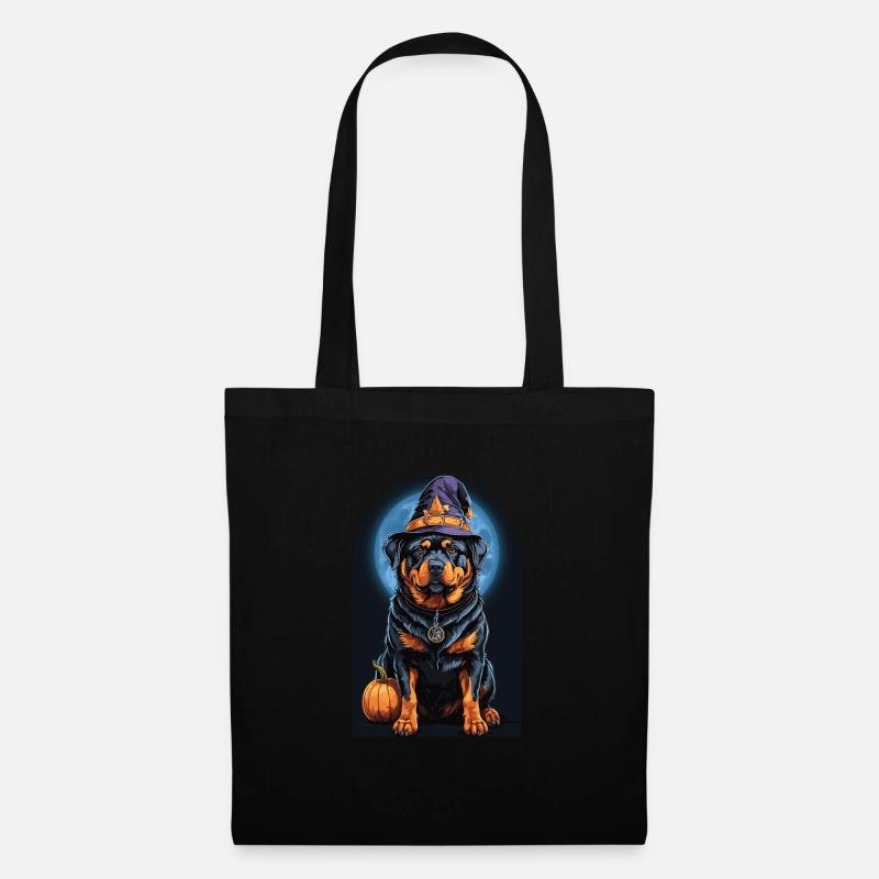 Rottweiler With Witch Hat Halloween Rottweiler - Stoffbeutel - Schwarz