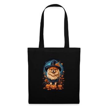 Pomeranian Mit Hexenhut Halloween Pomeranian - Stoffbeutel - Schwarz - Vorne