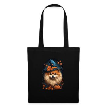 Pomeranian Mit Hexenhut Halloween Pomeranian - Stoffbeutel - Schwarz - Vorne