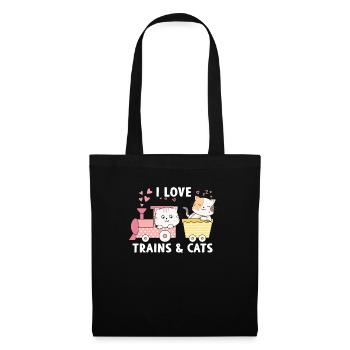 J’aime les trains et les chats - Sac en tissu - noir - Devant