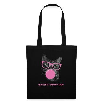 Chat dans des lunettes avec gomme à bulles rose - Sac en tissu - noir - Devant