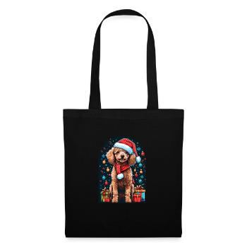 Lustiger Pudel Mit Weihnachtsmannmütze Xmas - Stoffbeutel - Schwarz - Vorne
